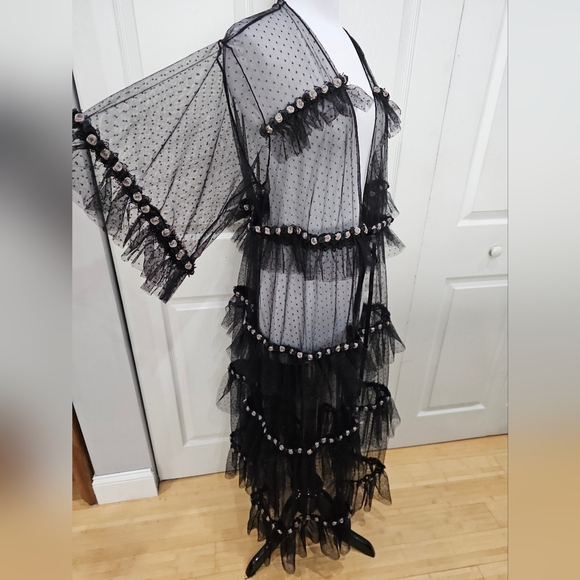 Dolls Kill Goth Unholy Midnight Honeymoon Sheer Lace Tulle Rose Robe Lingerie OS - Picture 3 of 7